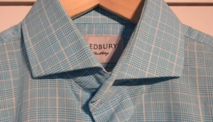 Camisa de vestir de diseñador Ledbury para hombre 15,5 azul blanco a cuadros calce ajustado con botones - Imagen 1 de 5