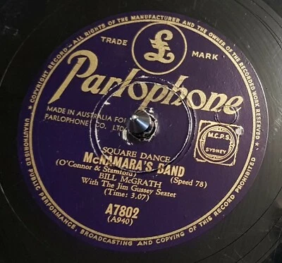 BILL McGRATH, Jim Gussey Sextet - Australian Square Dance - 78rpm 10" Record - Image 1 of 2