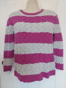 Suéter tejido con cable gris rosa Lands End para mujer L Petite 14-16 Drifter 100 % algodón - Imagen 1 de 12