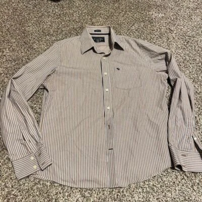 Abercrombie & Fitch Muscle Striped Button-Down Shirt Brown Navy White XXL - Image 1 of 4