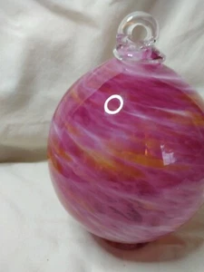 Hand Made Glass Gazing Ball Hanging Ornament. Pink Swirl 3.5".  New - Picture 1 of 6