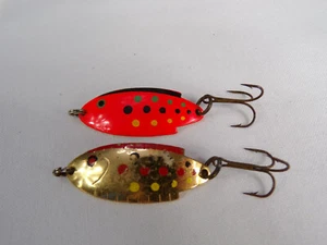 TWO Vintage Thomas Buoyant Lures T102 Gold w/Red & F. Orange Spots 1/4oz 1-3/4" - Picture 1 of 7