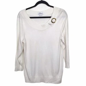 Chaus Ivory Scoop Neck Sweater with Bow Detail Large - Picture 1 of 11