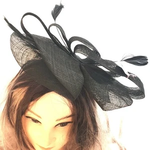 NEW Black Large Looped Sinamay Fascinator Aliceband Wedding Prom Summer Races - Bild 1 von 4