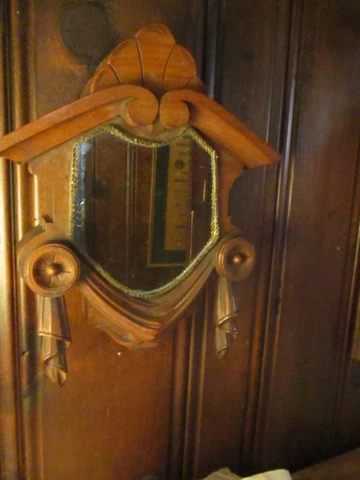 Antique Mirror Walnut Wall Mirror With Hand Carved Drapery Swags 16" Tall Cover