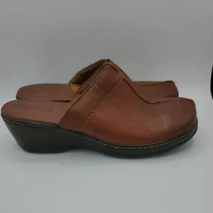 Damen BOC Größe 10 Braun Leder Slipper Clog Keilabsatz - Bild 1 von 6