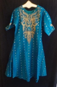 VTG ZARDOSI Metallic Embroidery Shalwar Kameez  Turquoise Organza M/L - Picture 1 of 12