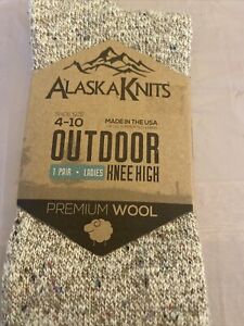Alaska Knits Womens Knee High Boot Socks 1 Pair Marled Wool Blend  Size 4-10 New