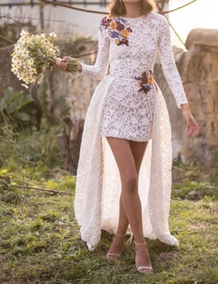 Brautkleid Hochzeitskleid Langarm Spitze Column Futteral Maßgeschneidert 38 40 - Bild 1 von 4