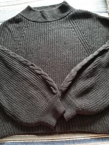 BP Black Chunky Knit Cropped Long Sleeve Oversized Sweater Mock Neck Womens Sz L - Picture 1 of 10