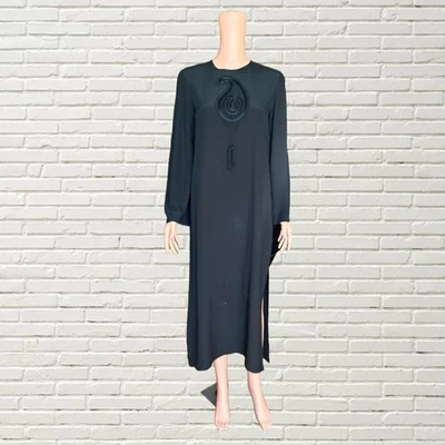 Vintage Bill Blass Silk Kaftan Maxi Dress - Black Silk High Slit Boho Hippie - Image 1 of 4