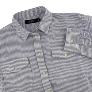 Lauren Ralph Lauren Black Label Striped Linen Long Sleeve Shirt Belted Womens M - Picture 1 of 6