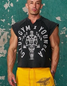 YoungLA 5069 - Golds Gym Vintage Cut Offs Nero Lavaggio Taglia Media Uomo Autentico - Foto 1 di 10