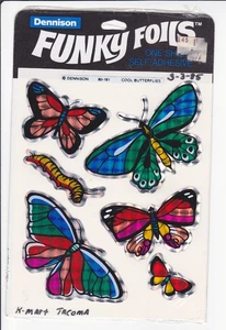 Hoja de pegatinas vintage de mariposas mariposas funky foils años 80 selladas - Imagen 1 de 2