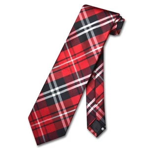 Vesuvio Napoli NeckTie Black Red White PLAID Design Mens Neck Tie - Picture 1 of 2
