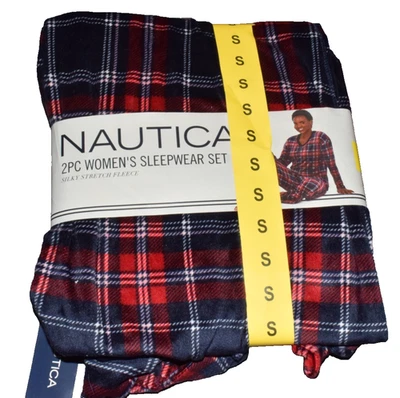 Nautica 2PC Women's Sleepwear Plaids Pajama Pants SET Size Small NWT Red Blue - Image 1 of 4