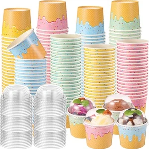 100 Count 6 oz Ice Cream Paper Cups with Clear Dome Lids No Hole Bulk Disposa... - Picture 1 of 6