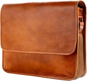 Vintage Genuine Half Flap Leather Messenger Bag Laptop Bag Work Bag Briefcase... - Picture 1 of 8