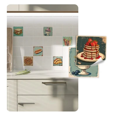 Fliesenaufkleber Set Aufkleber Folie Selbstklebend Küche Bad Y074-18 Retro food - Bild 1 von 4