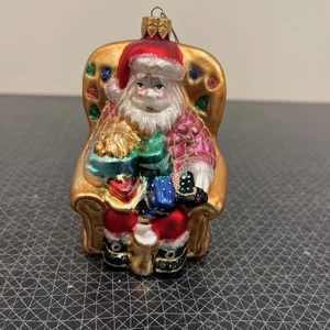 Hand Crafted Glass Ornament Santa Claus Sitting In Chair 2002 Colorful - Picture 1 of 9