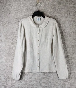 Son De Flor Linen Cotton Blouse Womens XL Natural Beige Textured Fabric Cottage - Picture 1 of 14