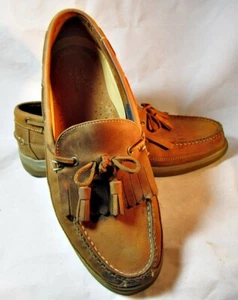 Zapatos para hombre #07 Boca Clásico Marrón Bronceado Borlas Un Ojal Barco Talla 12 M - Imagen 1 de 9