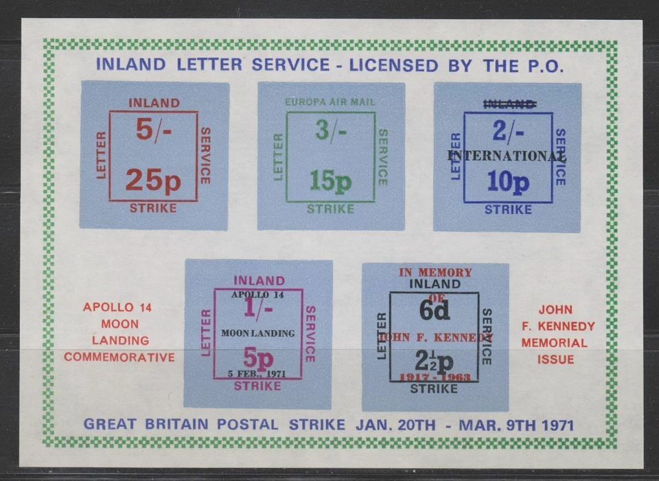 Great Britain 1971 Inland Letter Service Postal Strike Sheet of 5 Values MNH - Image 1 of 1