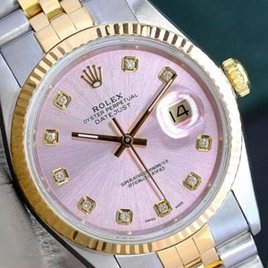 Rolex Mens Datejust  18K Gold  & Stainless Steel Pink Diamond Dial 36mm Watch - Picture 1 of 24