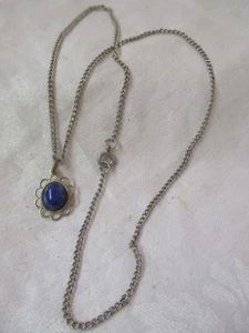 Vintage silver tone Necklace with faux blue stone - Picture 1 of 3