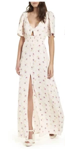 AFRM Womens Tuscany Floral Print Flutter Sleeve Front Slit Maxi Dress Pink M - Picture 1 of 6