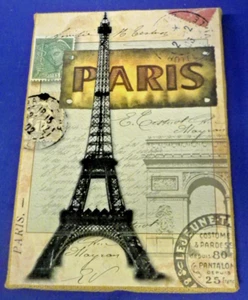 Impresión de placa de pared PARÍS sobre arpillera y marco de madera estilo vintage 12" x 8" - Imagen 1 de 6