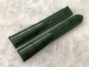 18mm/15mm Genuine Green Crocodile Leather Watch Strap Deployment Band For Omega