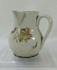Ancien pot Pichet à lait en grès-céram à décor polychrome Oiseaux Fleurs XIXème