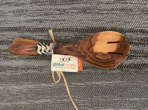 New Acacia Wood and Bone Inlay Salad Server Set - Handmade in Africa - Bild 1 von 5