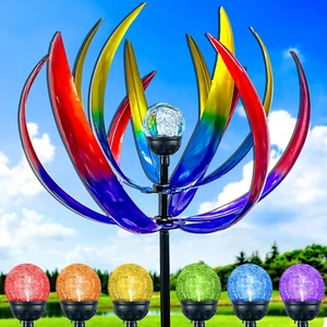 Wind Spinner Sculptures Solar Multi-Color Glass Ball Light Yard Lawn Decoration - Picture 1 of 7