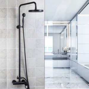 Juego de grifos de ducha baño cabina cabezal de ducha superior aerosol lluvia negro pulido - Imagen 1 de 9