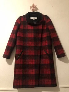 Trina Turk Size 6 Women's Asymmetrical Wool Coat Twill Shell Red/Black - Picture 1 of 2