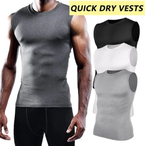 Mens Slimming Activewear Compression Vest T-Shirt QUICK DRY Tank Tops 2 Pack Top - Picture 1 of 25