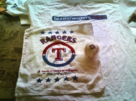 TEXAS RANGERS .COM T-SHIRT L + LOGO BALL + HAND TOWEL 3 UNIQUE ITEMS XMAS Cover