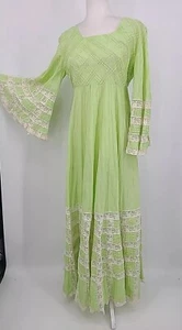 De Colección Años 60 Boho Mexicano Pintuck Vestido Caftán Crochet Encaje, RARO Maxi Vestido de Cal - Imagen 1 de 24