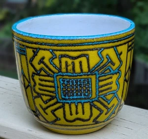 MCM ITALIAN CERAMIC CACHEPOT ABSTRACT YELLOW TURQUOISE BITOSSI ART POT JARDINIER - Picture 1 of 13