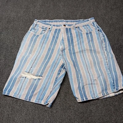 Vintage Arizona Jean Shorts Men 34 Blue Striped 90s Y2K Skater Distressed Jorts - Image 1 of 4