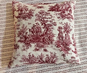 French Country Red Toile Throw Pillow 13 x 13 in - Picture 1 of 5