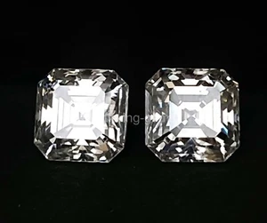 Certified 2 Ct CVD Loose White Color Diamond Pair Asscher Cut VVS1 Gemstone 5MSG - Picture 1 of 6