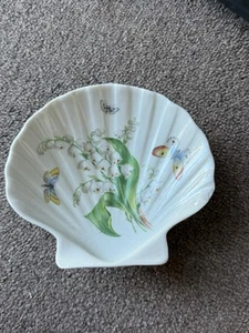 Limoges Lily Of The Valley Porcelain Shell Jewelry Dish Plate Trinket Vanity - Picture 1 of 4