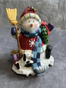 Snowman With Dog STOCKING HOLDER shelf sitter - Picture 1 of 4