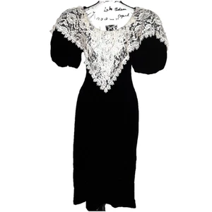 Vintage Cache Velvet Puff Sleeve Lace Neckline Maxi Dress Small Black Whimsigoth - Picture 1 of 24