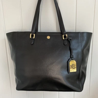 Ralph Lauren Women's Tote Bag Thick Grain Leather Black With Dust Bag - Image 1 of 4