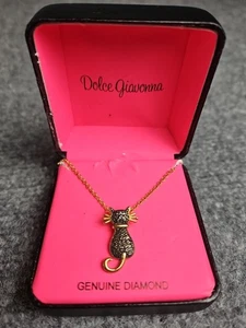 Collar Dolce Giavonna Gato Negro Acento Diamante Genuino Nuevo en Caja - Imagen 1 de 5