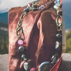Multi Colored Beaded lia sophia 40" Necklace Silver Blue Raspberry Multi-shapes - Picture 1 of 13